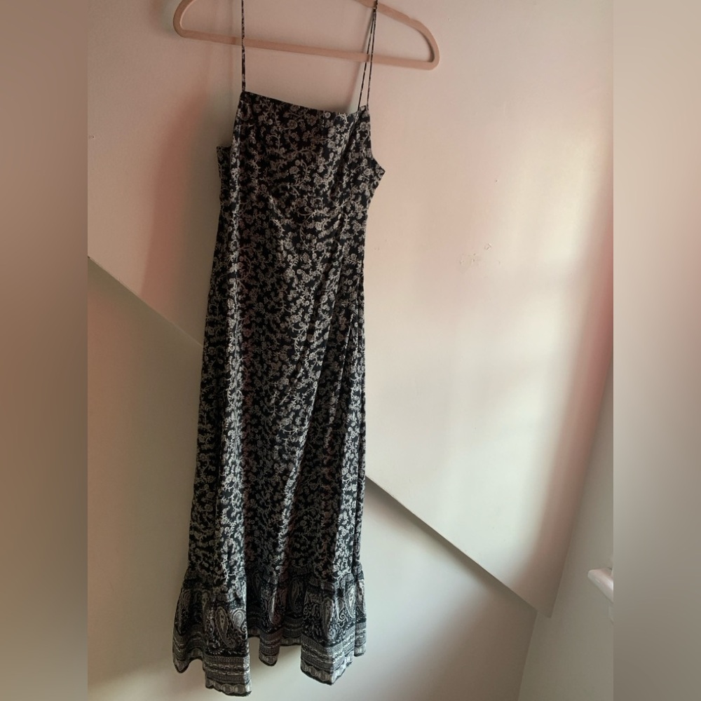 Black and White Floral Maxi Silk Dress